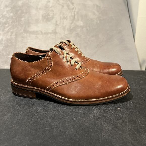 Cole Haan Drake Shoes Mens 8 Medium Brown Leather Oxford Brogue Dress Lace Up - Picture 1 of 11